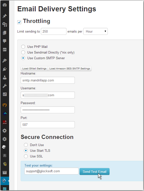 Enter Mandrill SMTP in WPNewsman