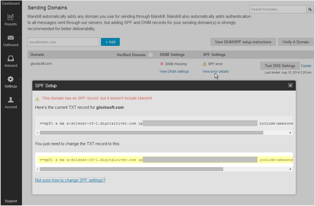 Setup Mandrill SPF record