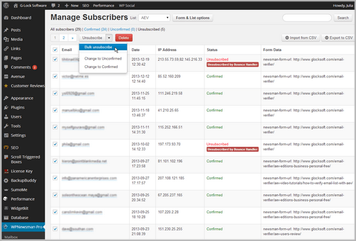 Unlimited list management capabilities in G-Lock WPNewsman